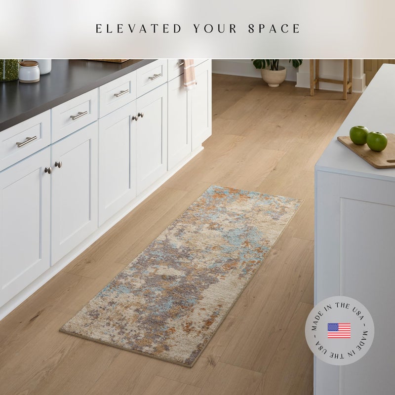 Maples Rugs Horizon Modern Abstract Runner Rug - Made in USA - Washable, Non Slip Indoor Carpet for Hallway, Kitchen, and Laundry Room, 2' x 6', Desert Sand - Image 2